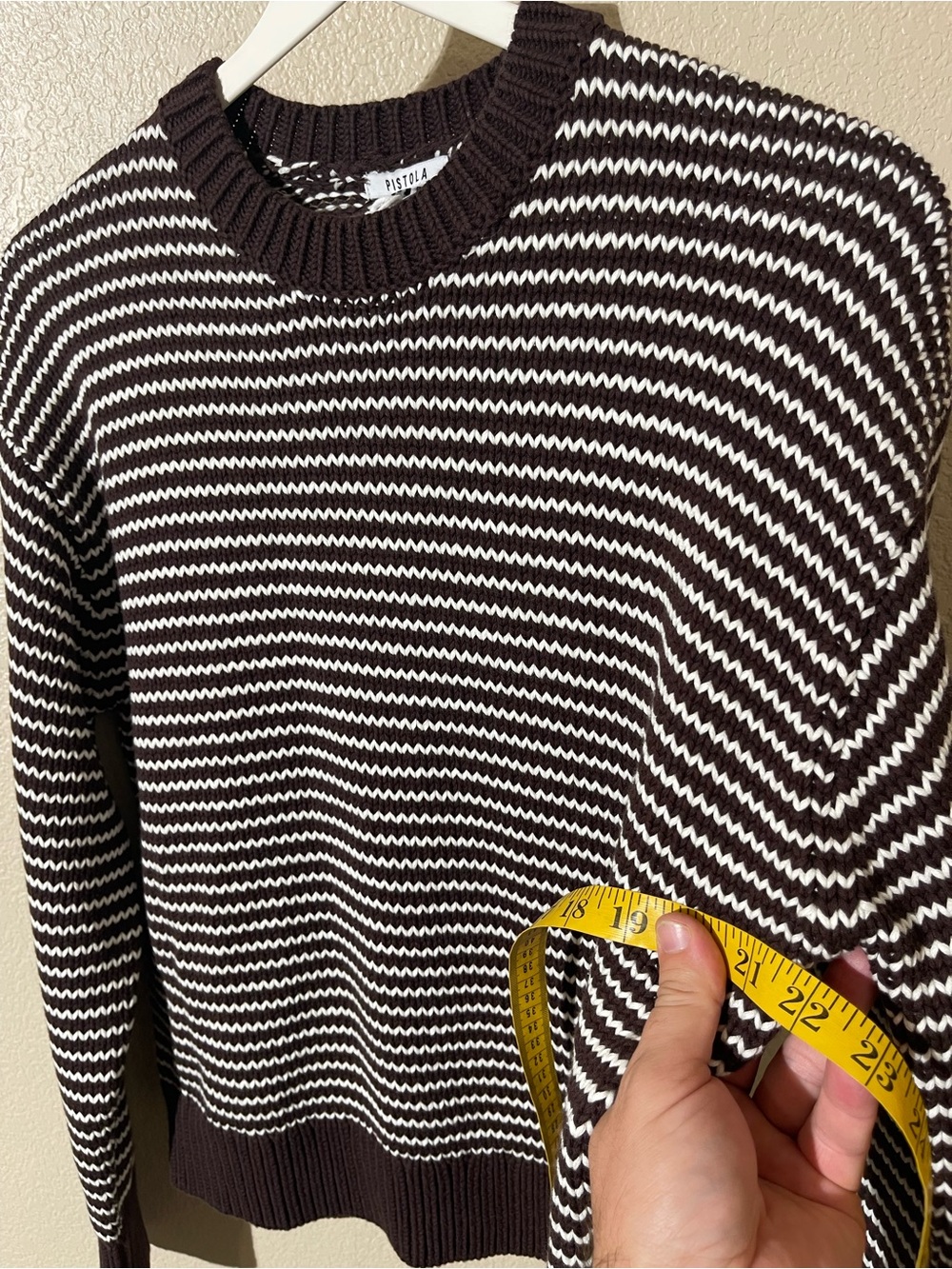 pistola Brown and Cream Striped Crewneck Sweater - Picture 6 of 7